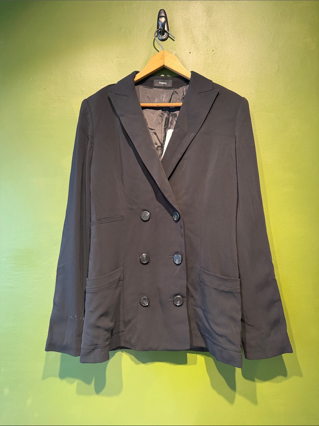Theory Black Double-Breasted Suit Blazer